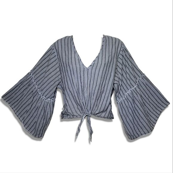 Lavender Field (Anthropology) Bell Sleeve Front Tie Striped Boho Blouse - Picture 1 of 10